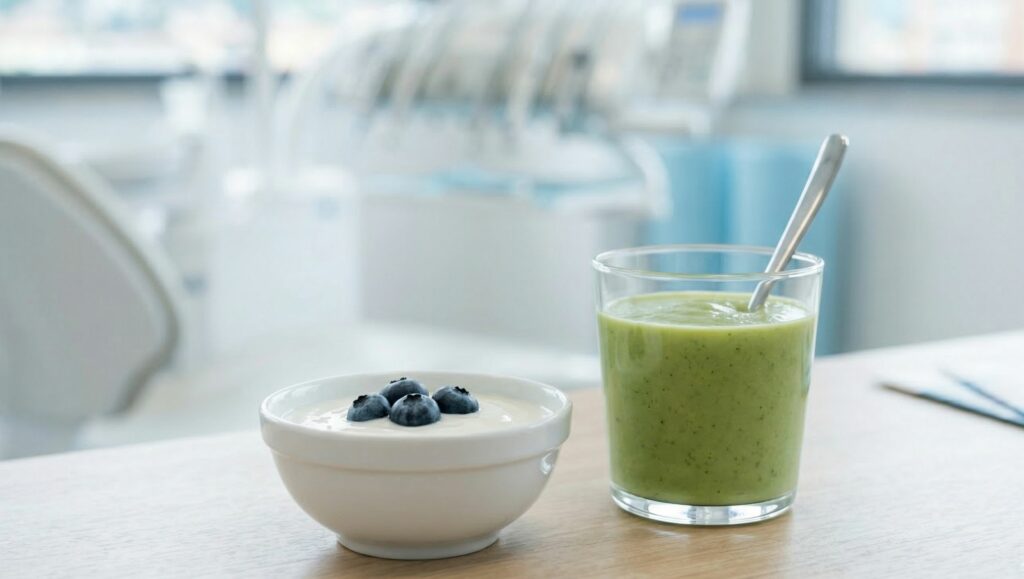 bicchiere con un frullato cremoso di avocado, cetriolo e smoothie (consigliato per il recupero)